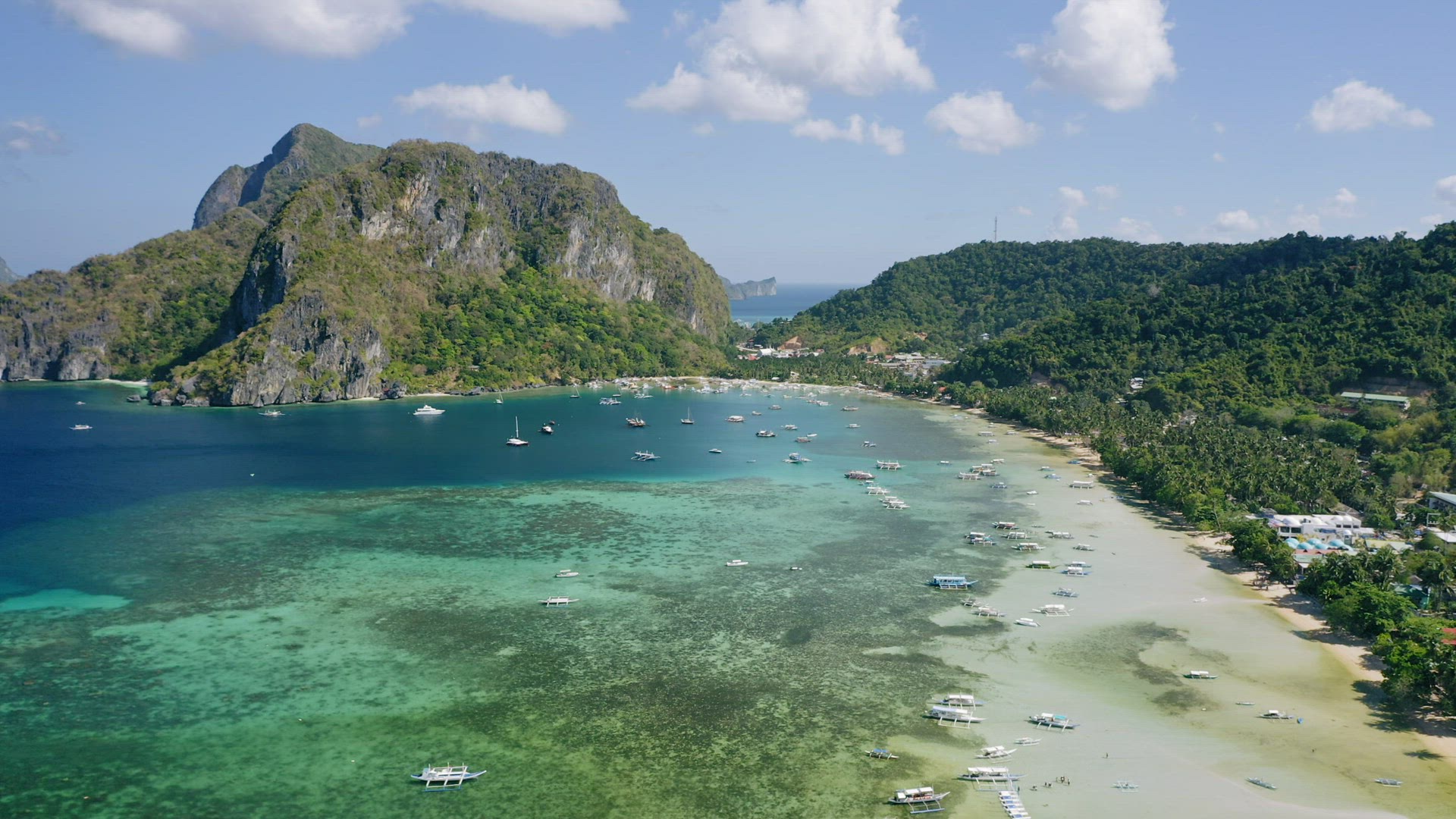 Corong corong beach, El Nido, Palawan, Philippines. Aerial view of tropical beach. Seascape with sea