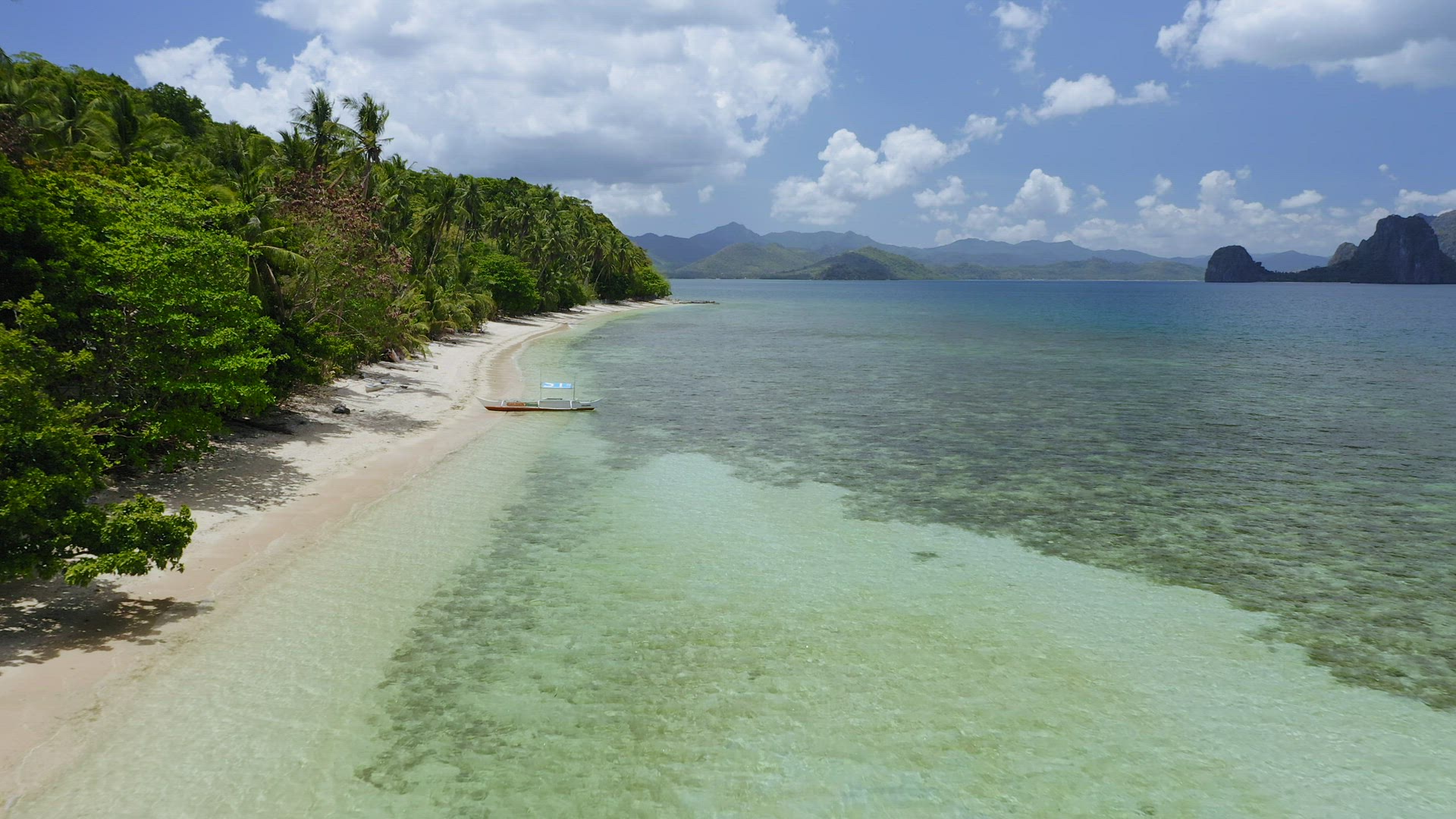 4k Aerial drone fly along tropical exotic beach in El Nido, Palawan, Philippines. Summer and travel 