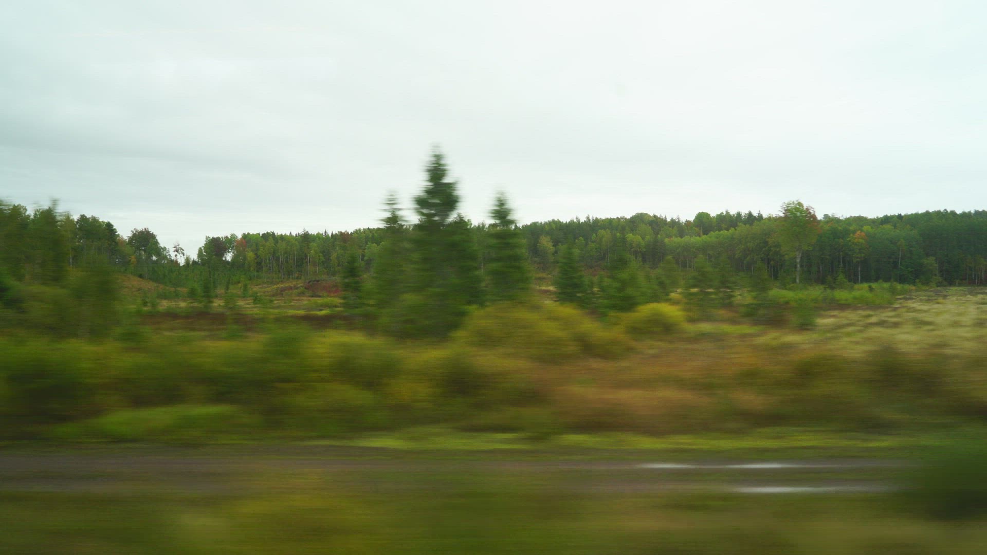 pov from train window - view over rural landscape in värmland