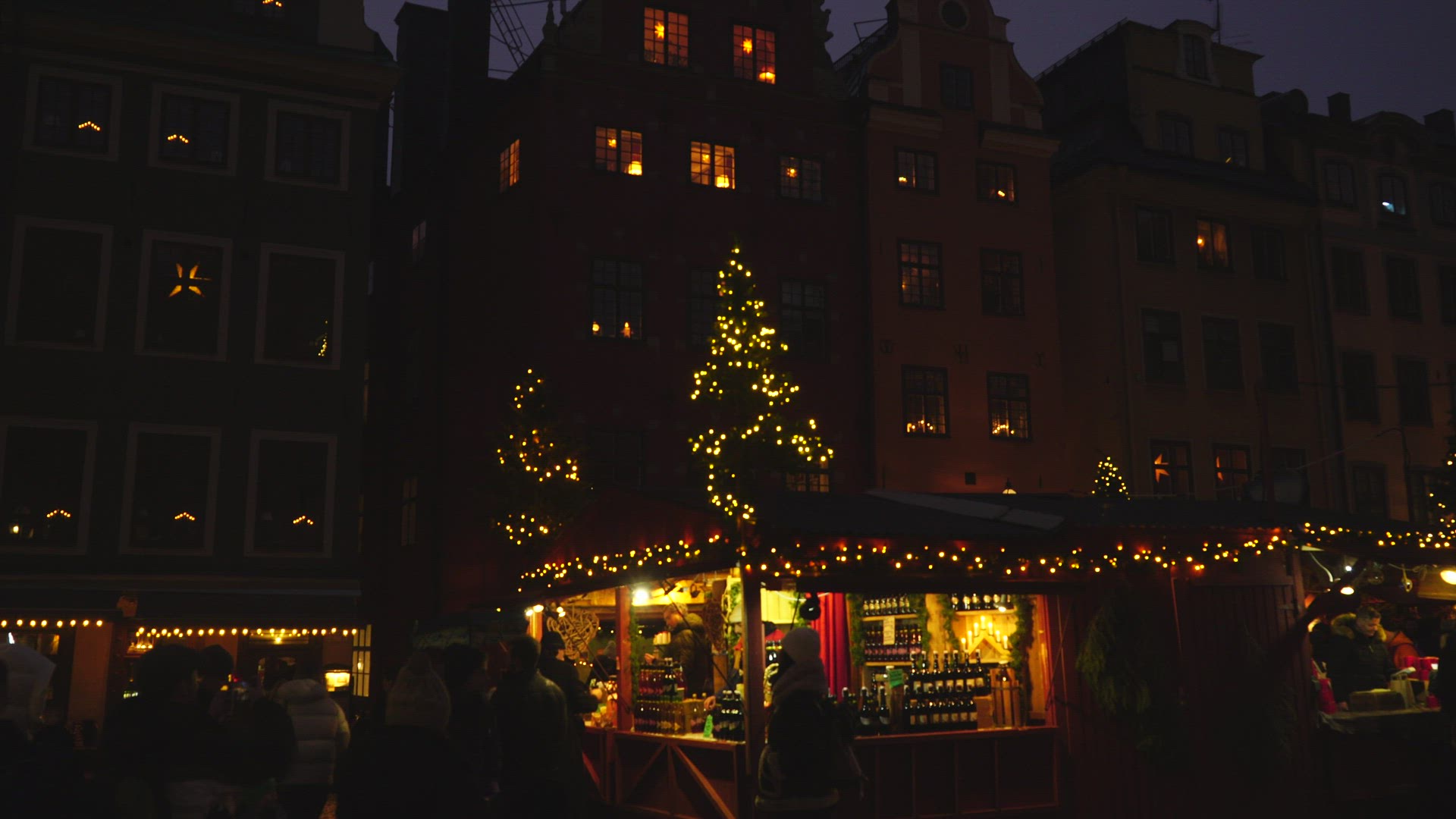 Christmas market in Old Town - Stockholm - Stortorget - evening shot