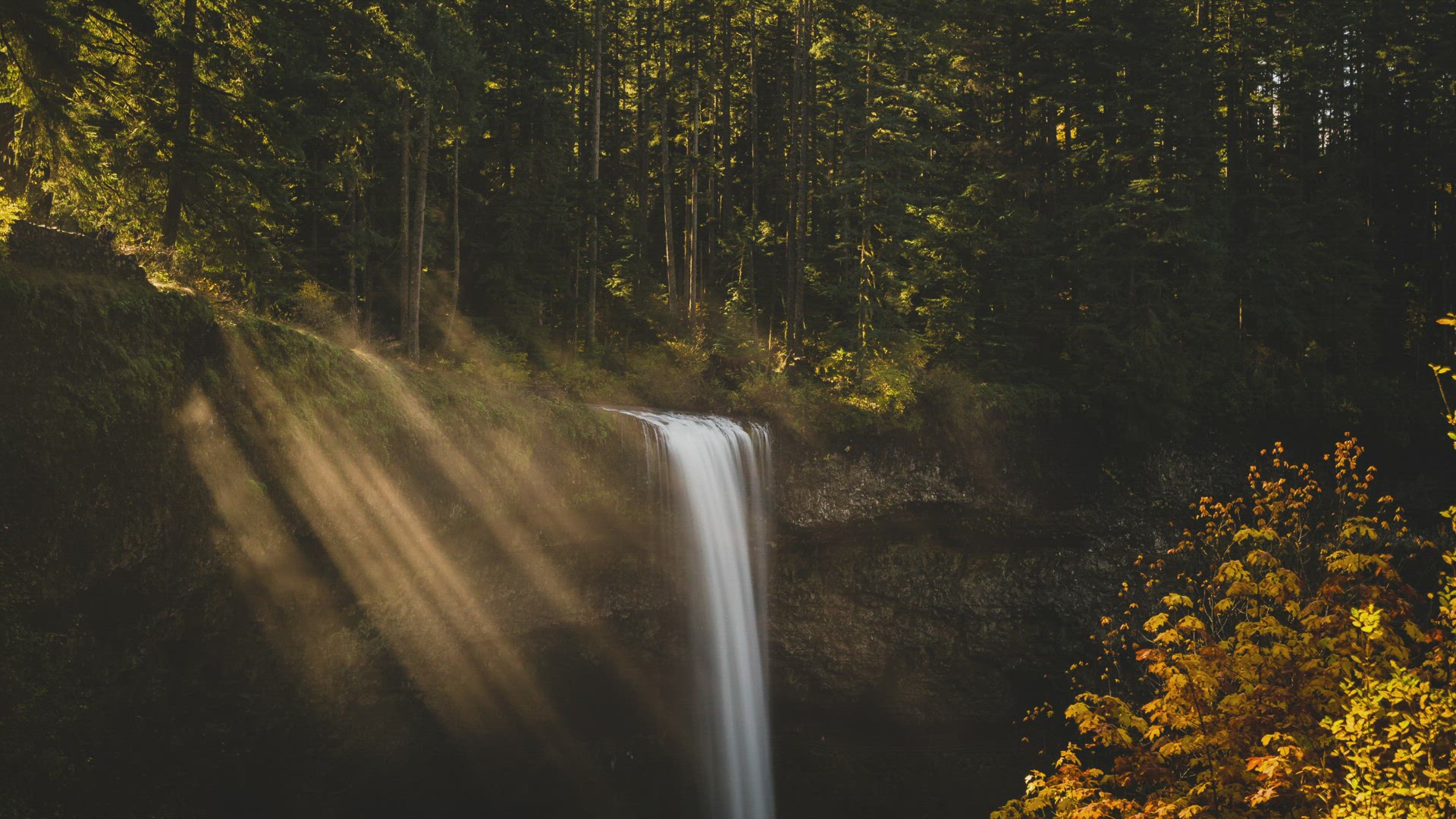 Autumn Silver Falls Oregon Light Beam Timelapse