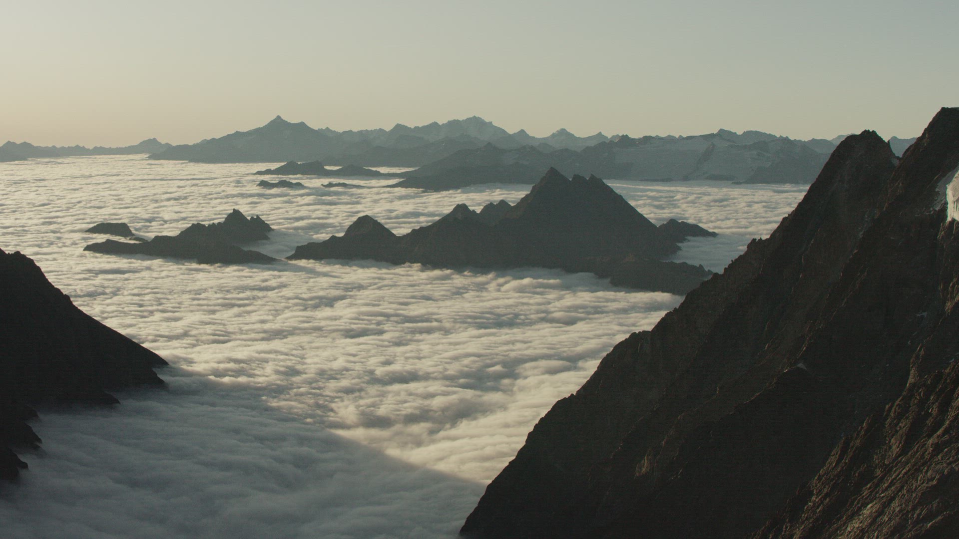 Aerial View Snowy Peaks French Alps