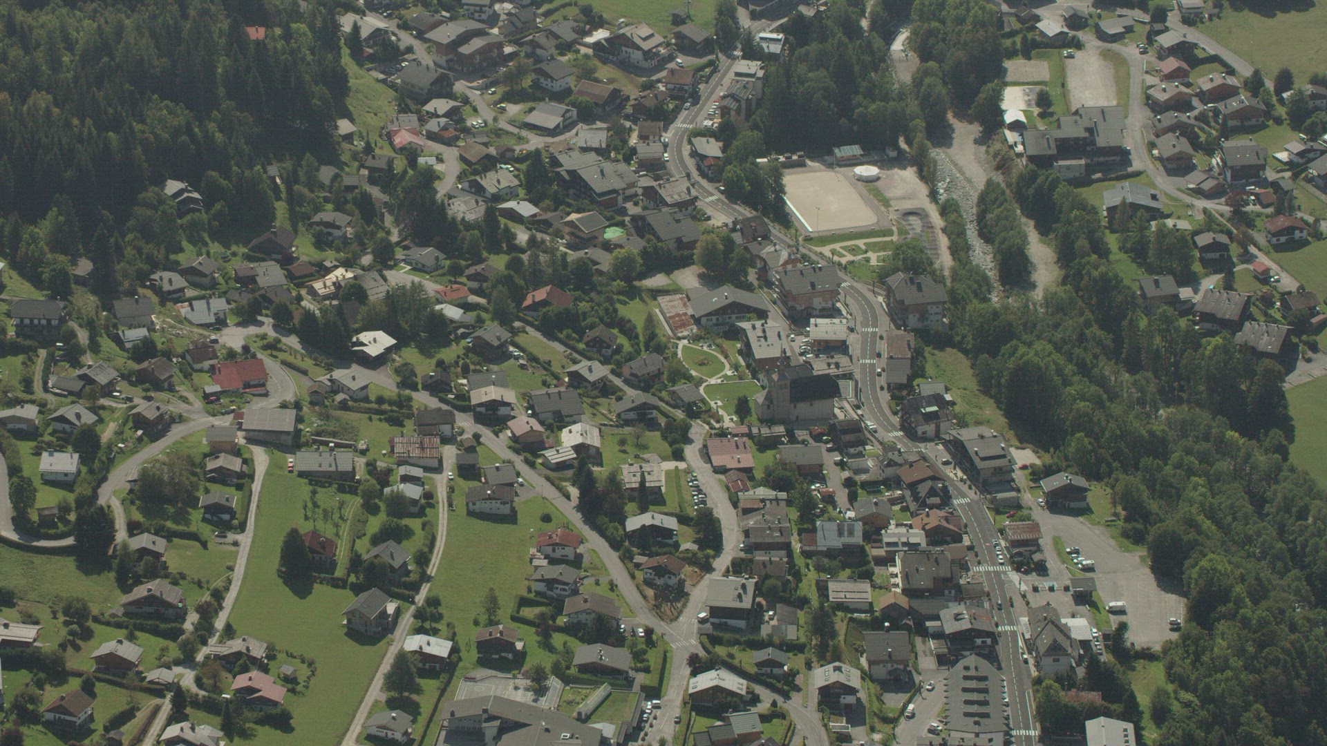 Aerial View Chalets French Alps