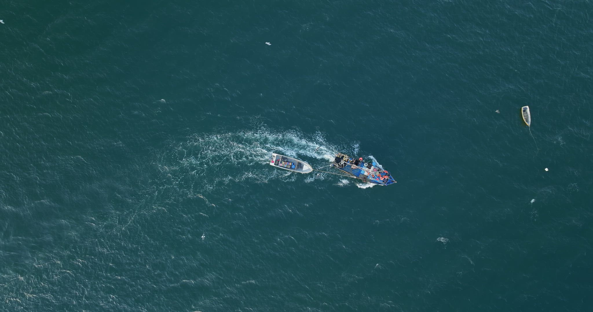 Aerial Birds Eye View Of Motorised Fishing Boat