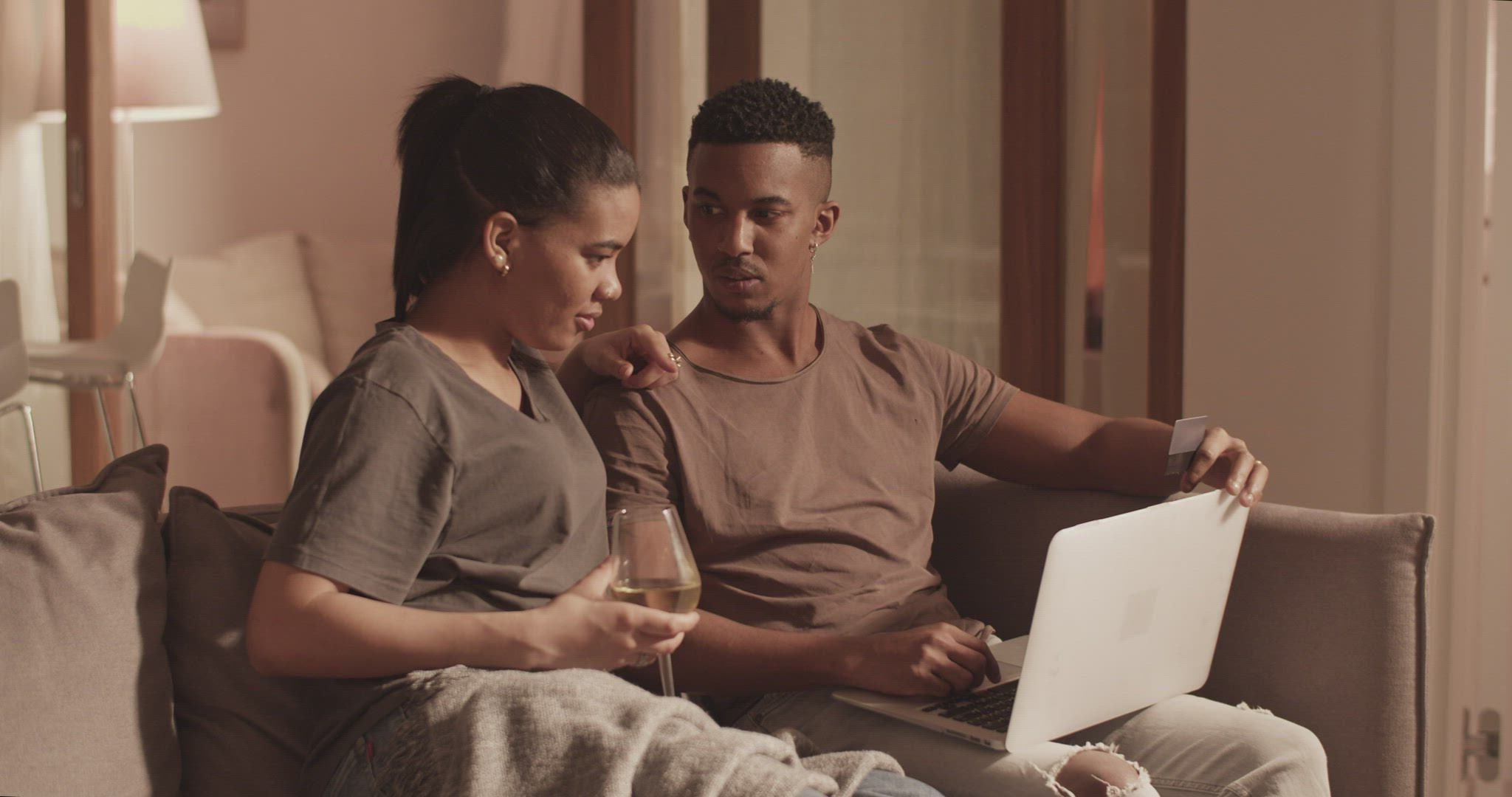 Couple with wine shopping online