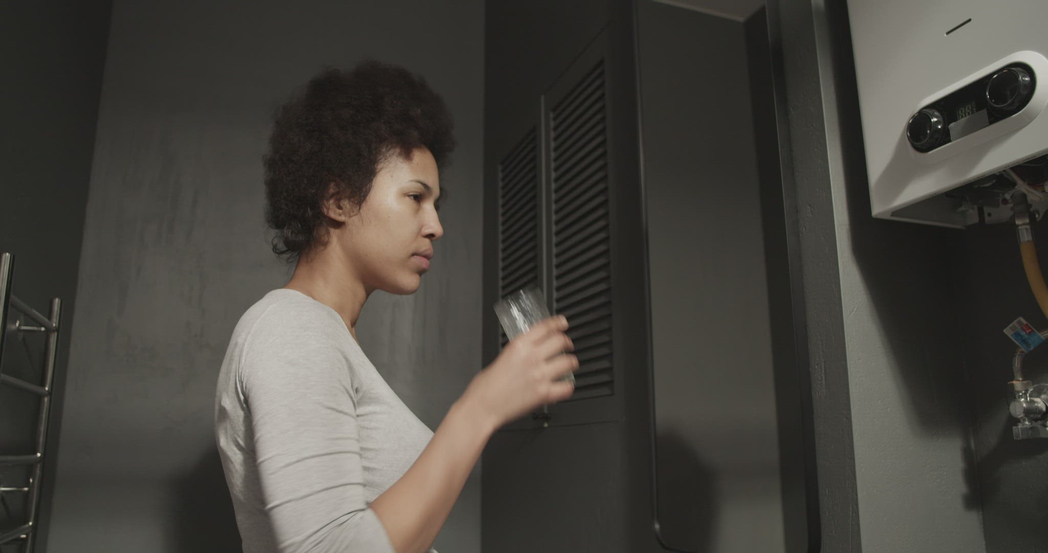 Sick black woman gargling throat