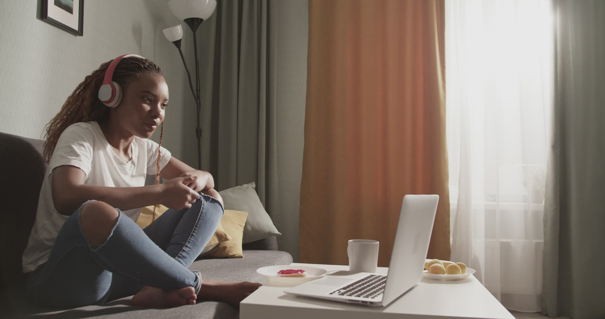 Black female watching interesting movie