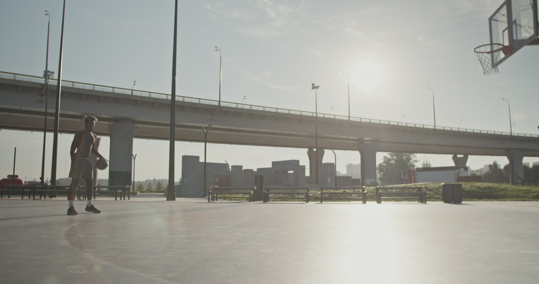 Black sportsman doing freestyle tricks and scoring