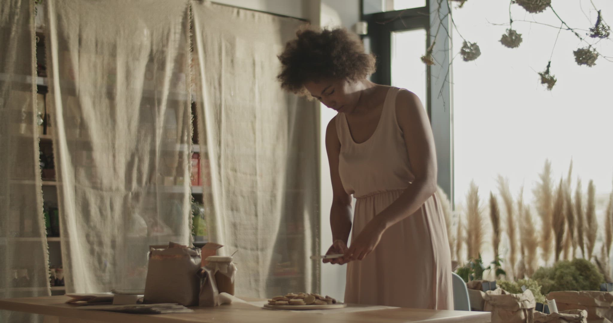 Woman shooting organic product for online customer