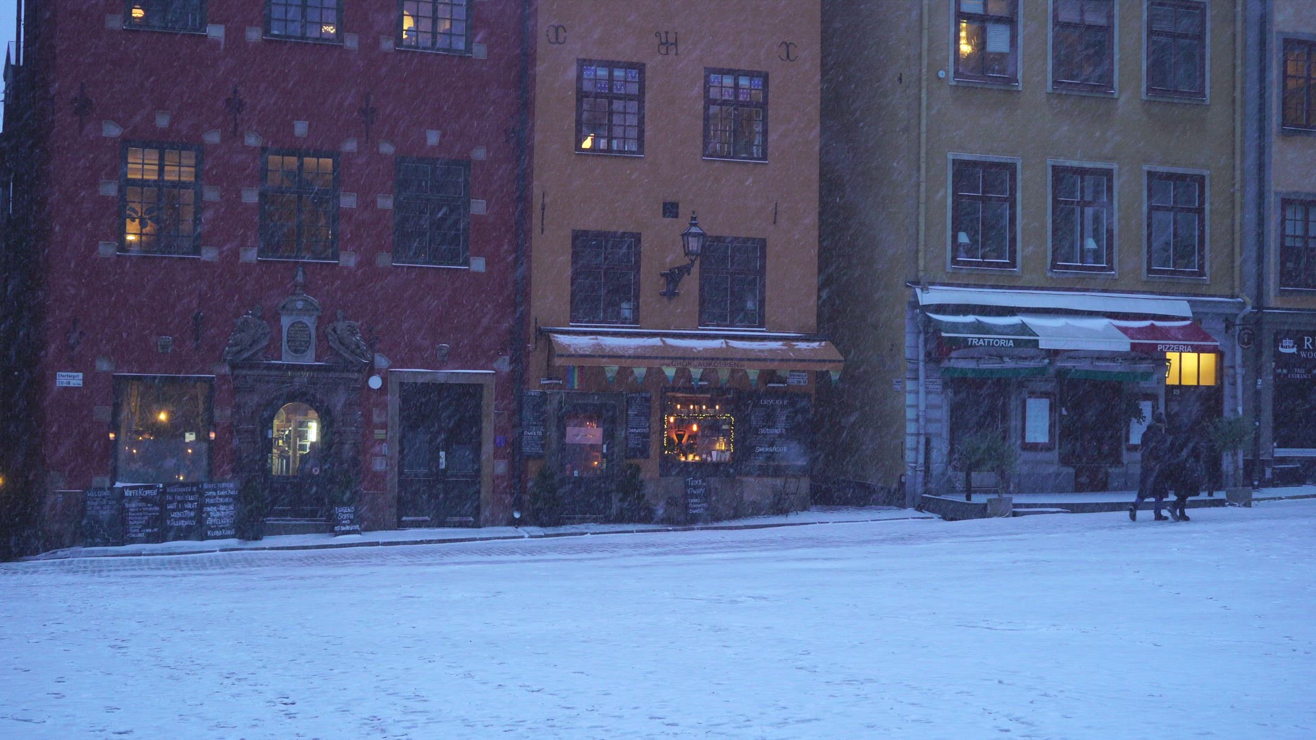 Stortorget Old Town in Stockholm - empty square during heavy snowfall