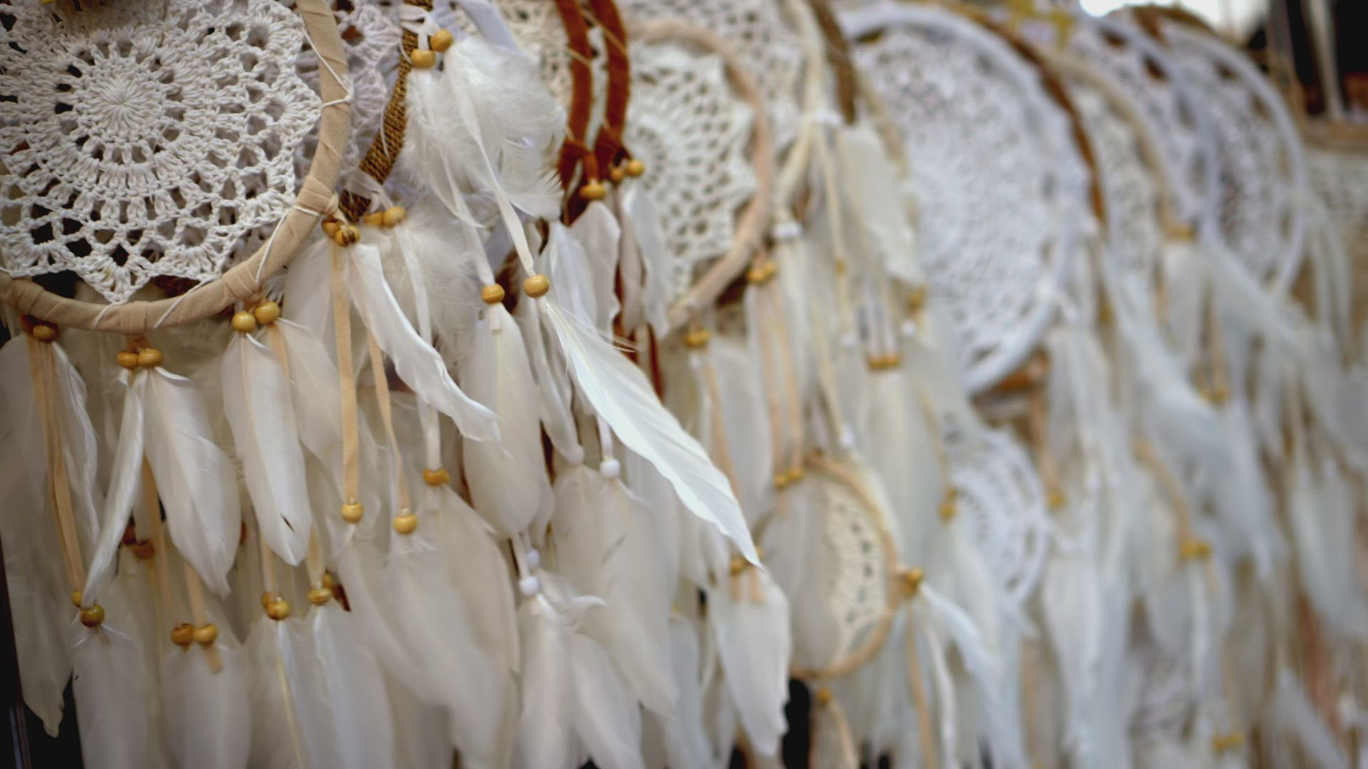 Select focus white feather of dream catcher