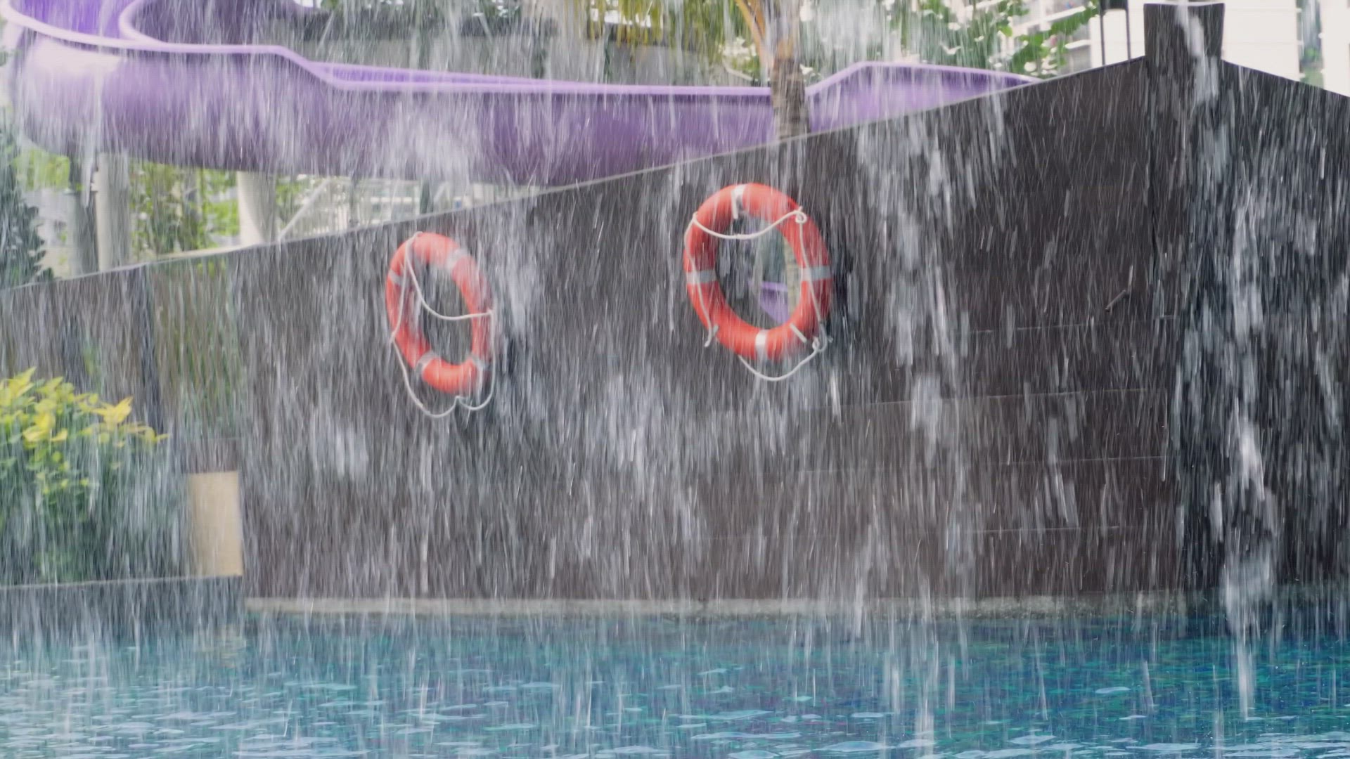 Water fall down with the background of life buoyancy