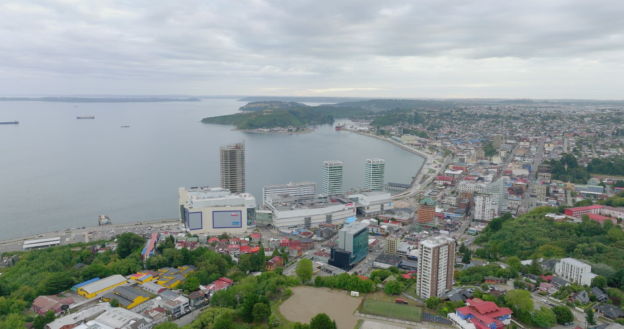 Aerial Flying Over Puerto Montt City