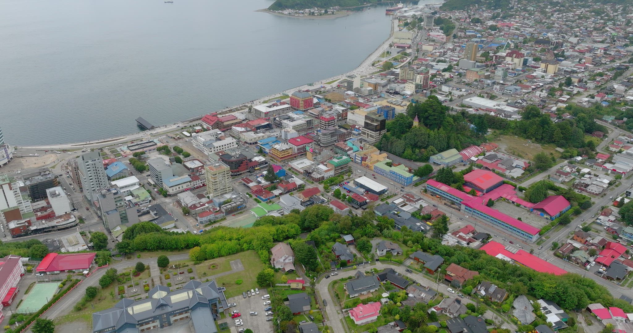 Aerial Flying Over Puerto Montt City, Chile