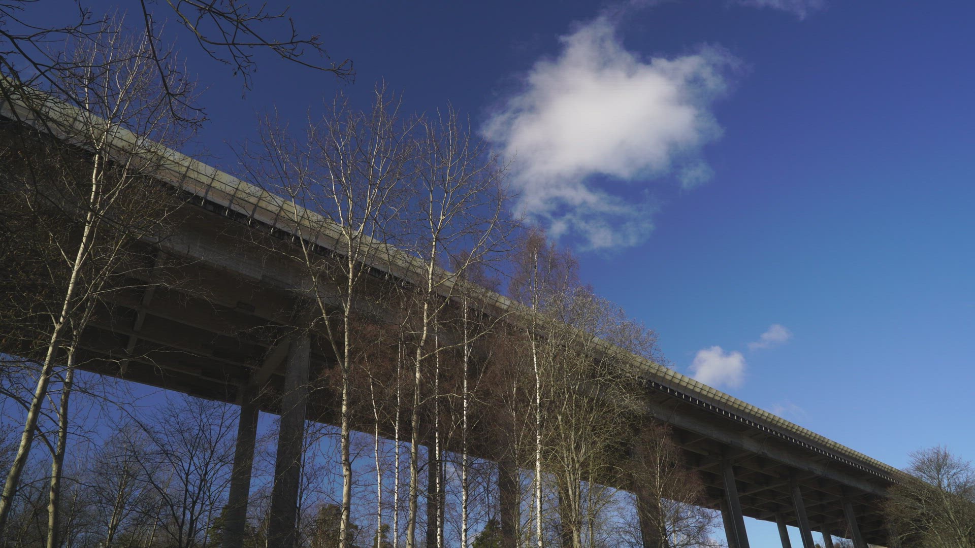 bridge on Essingeledan in Stockholm - low view of bridge span - pillar
