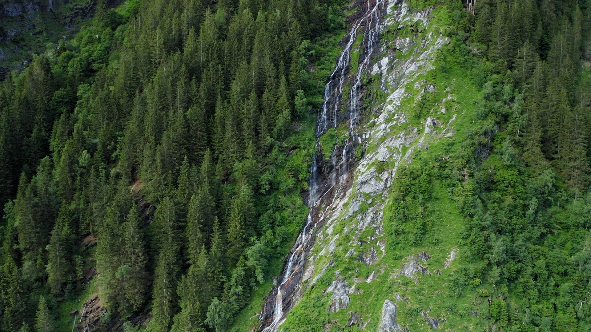 Aerial view of mountain waterfall, Austria, Tyrol