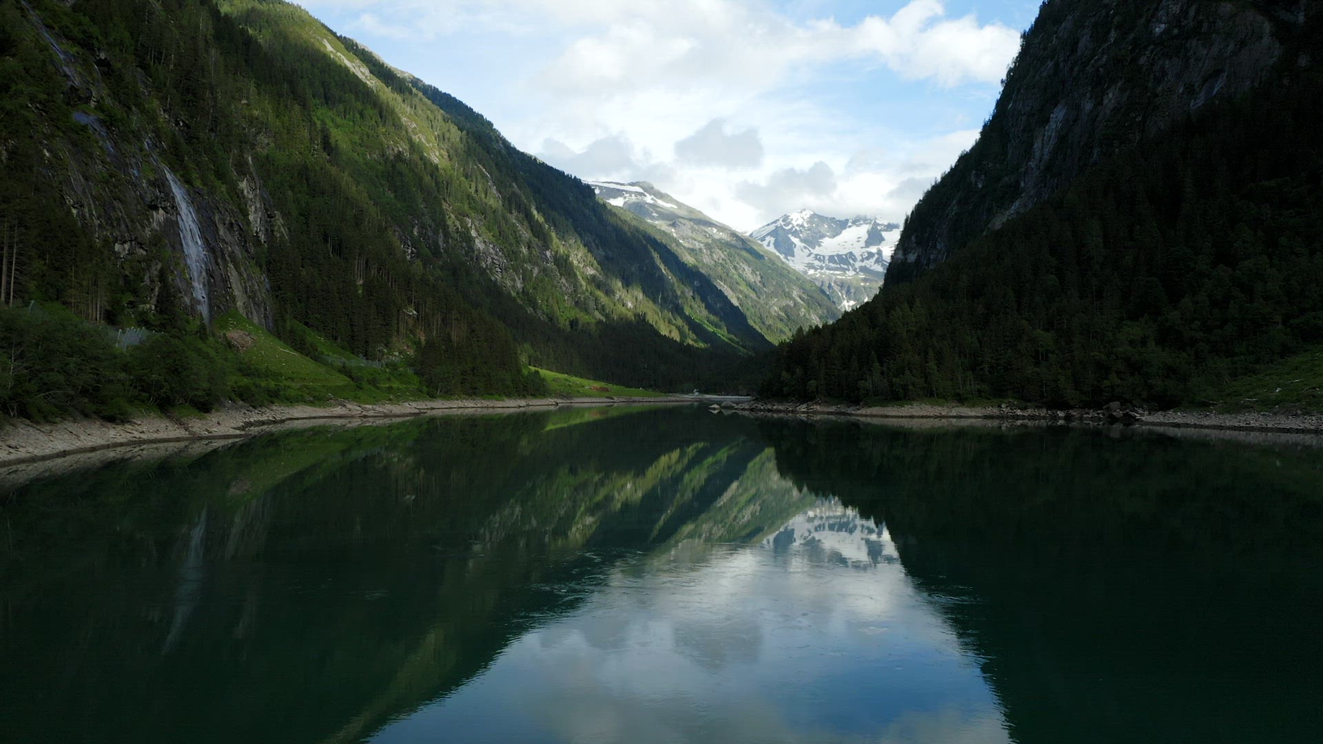 Aerial view of Mountain lake Stillup, Austria, Tirol