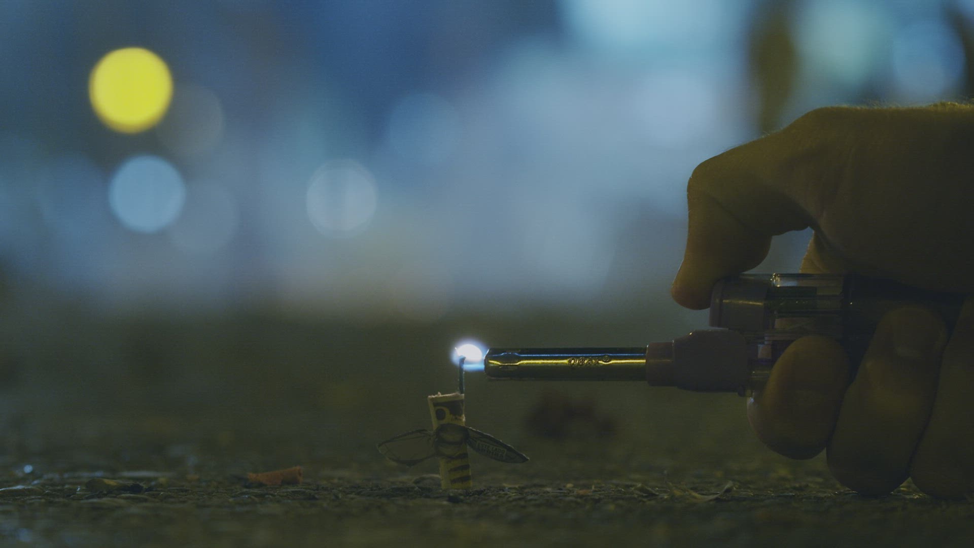 Lighting a firecracker with following explosion