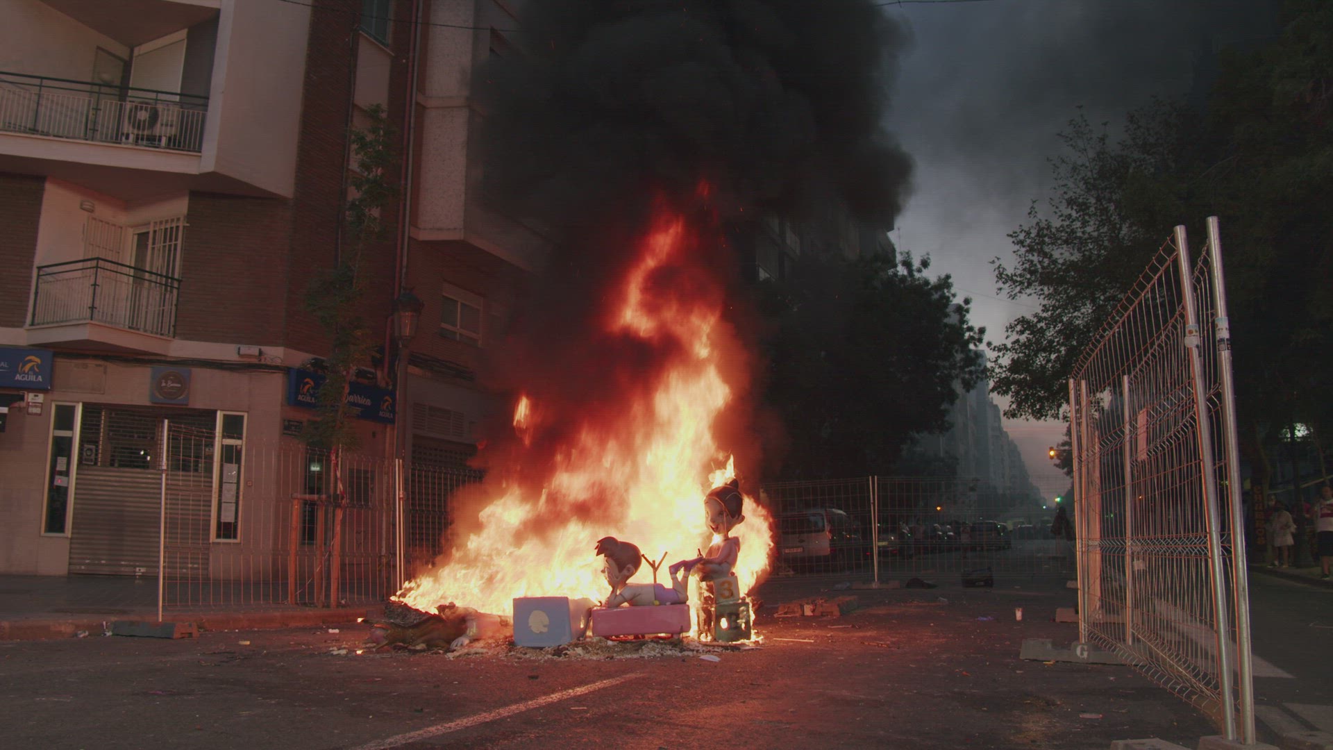 Ninot dolls burning during the night of Las Fallas, Valencia