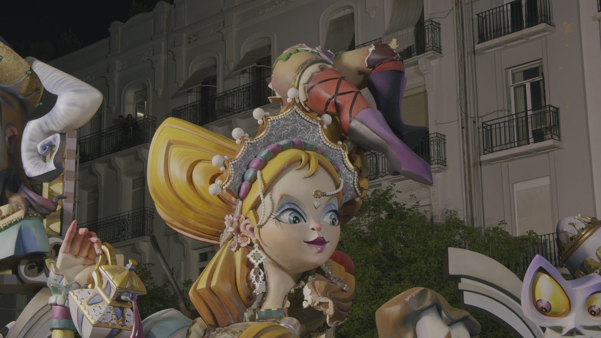 Bright characters of Las Fallas street sculptures, Spain