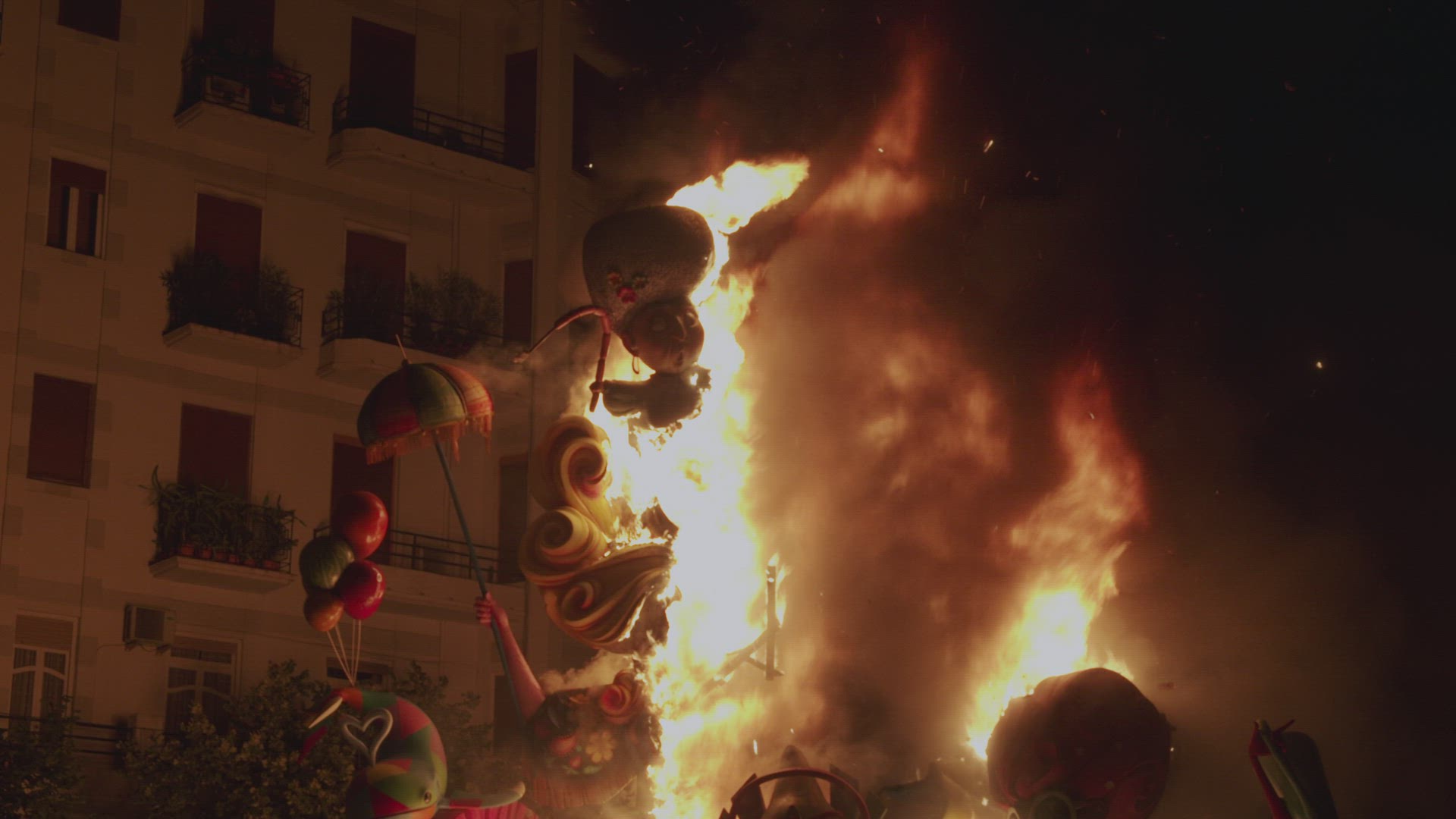 Big bonfires with burning ninots is essential part of Las Fallas festival, Spain