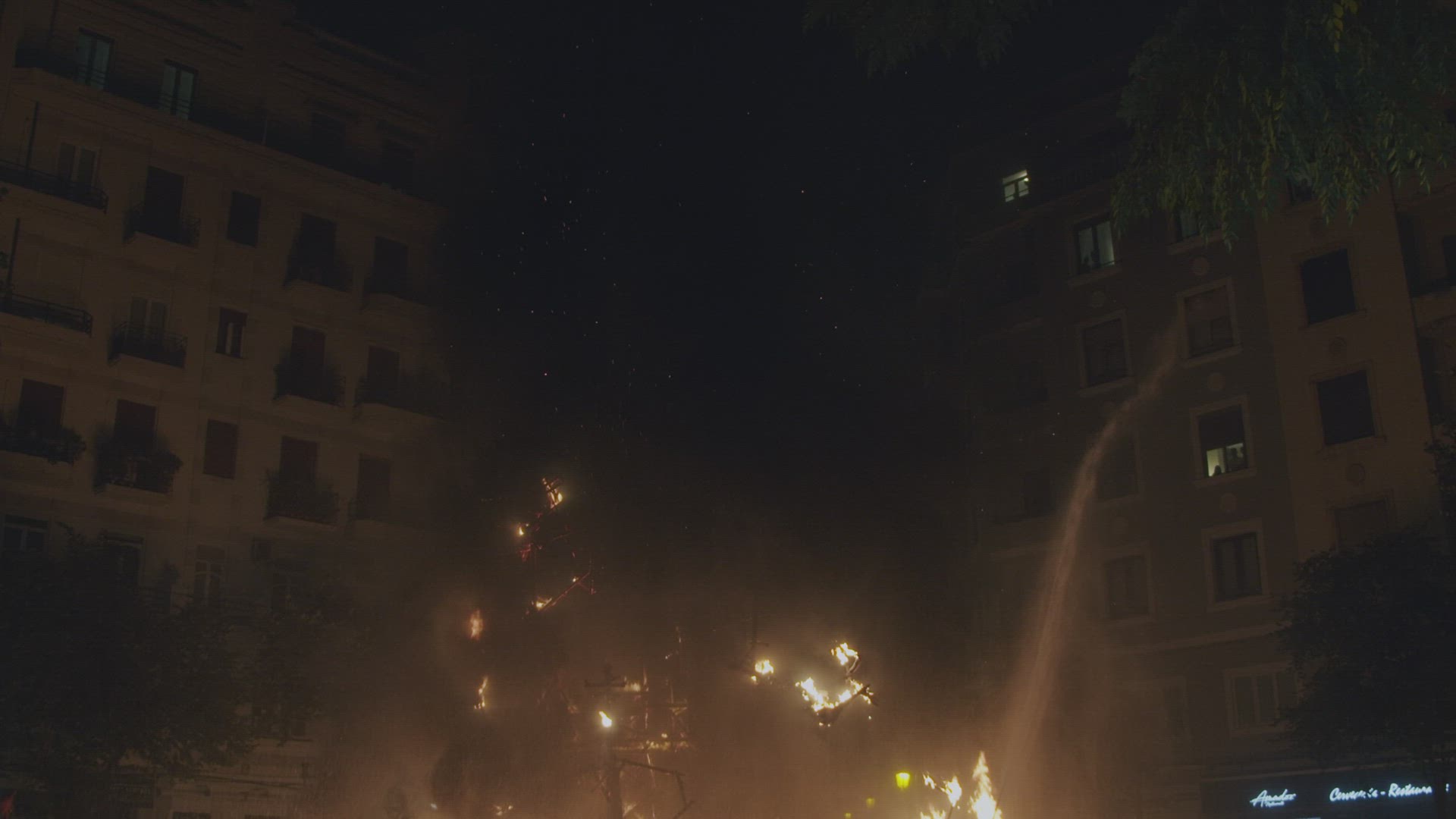 Firefighters control burning the ninot dolls on Las Fallas