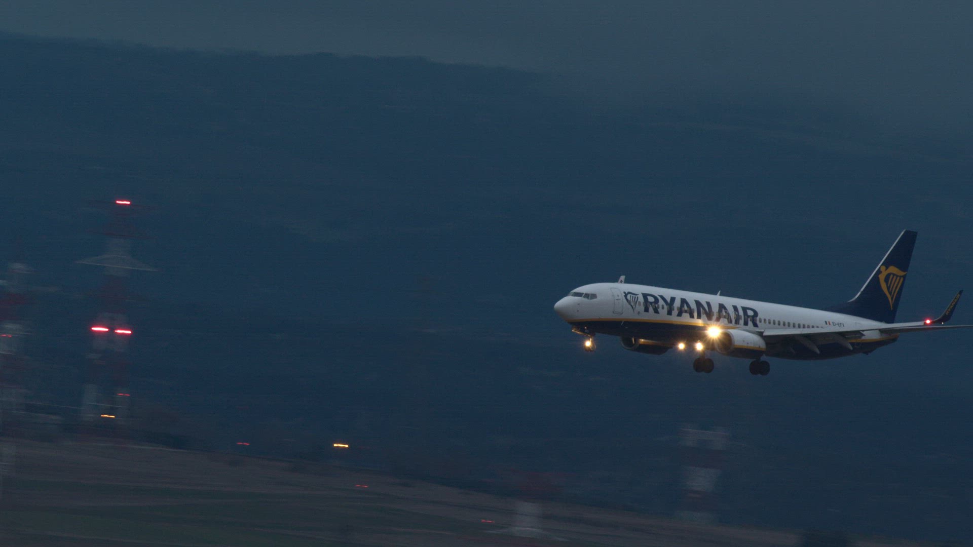 Ryanair aircraft making a landing approach in Madrid