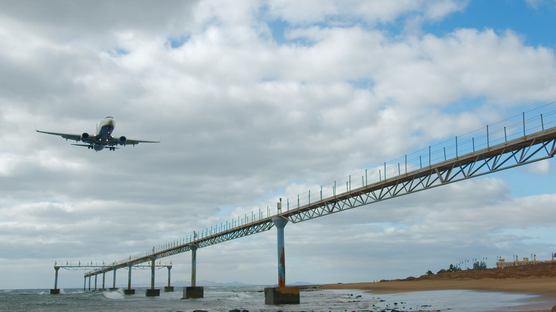 Airplane landing from the sea