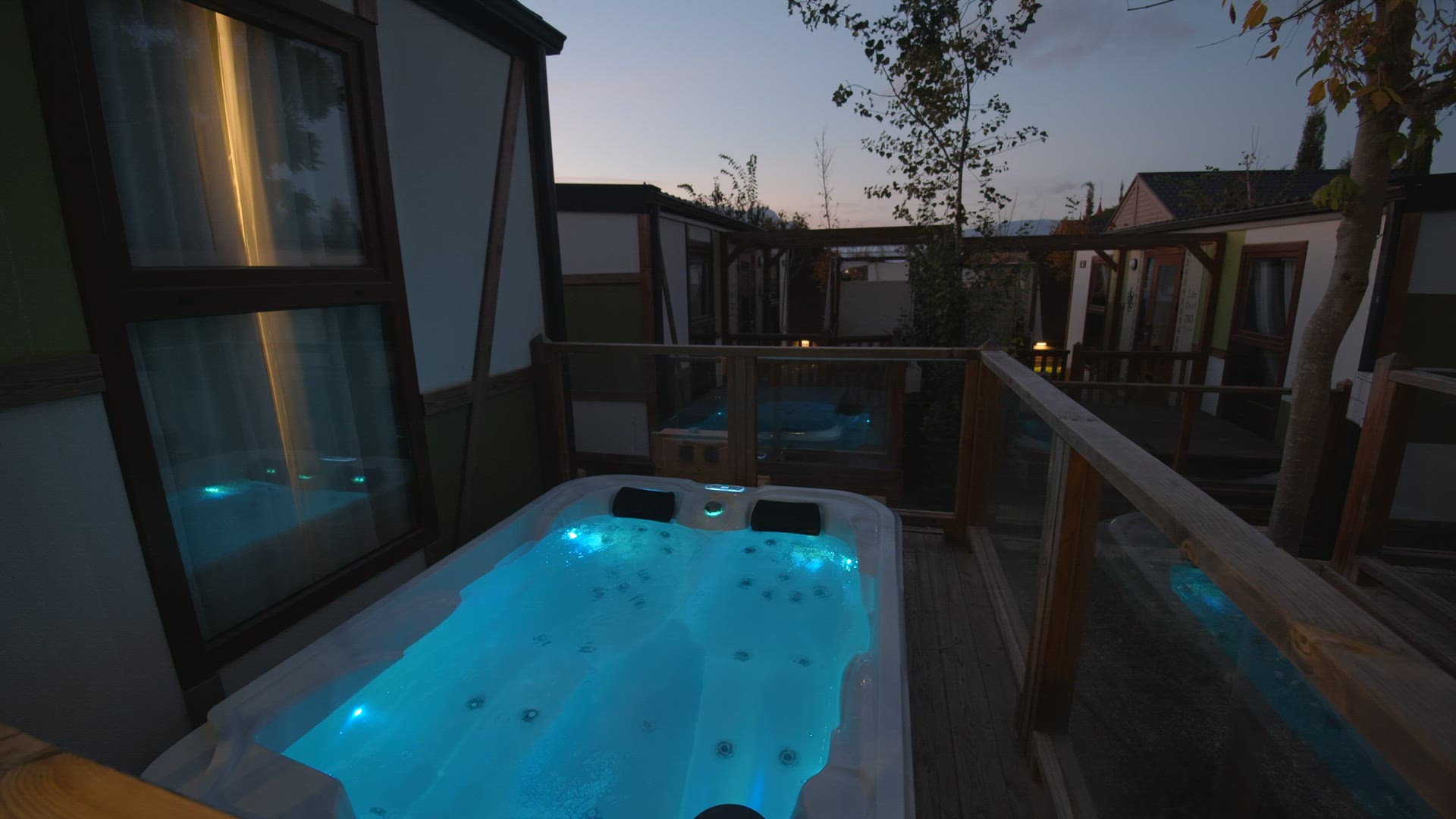 Outdoor bathroom with lighting