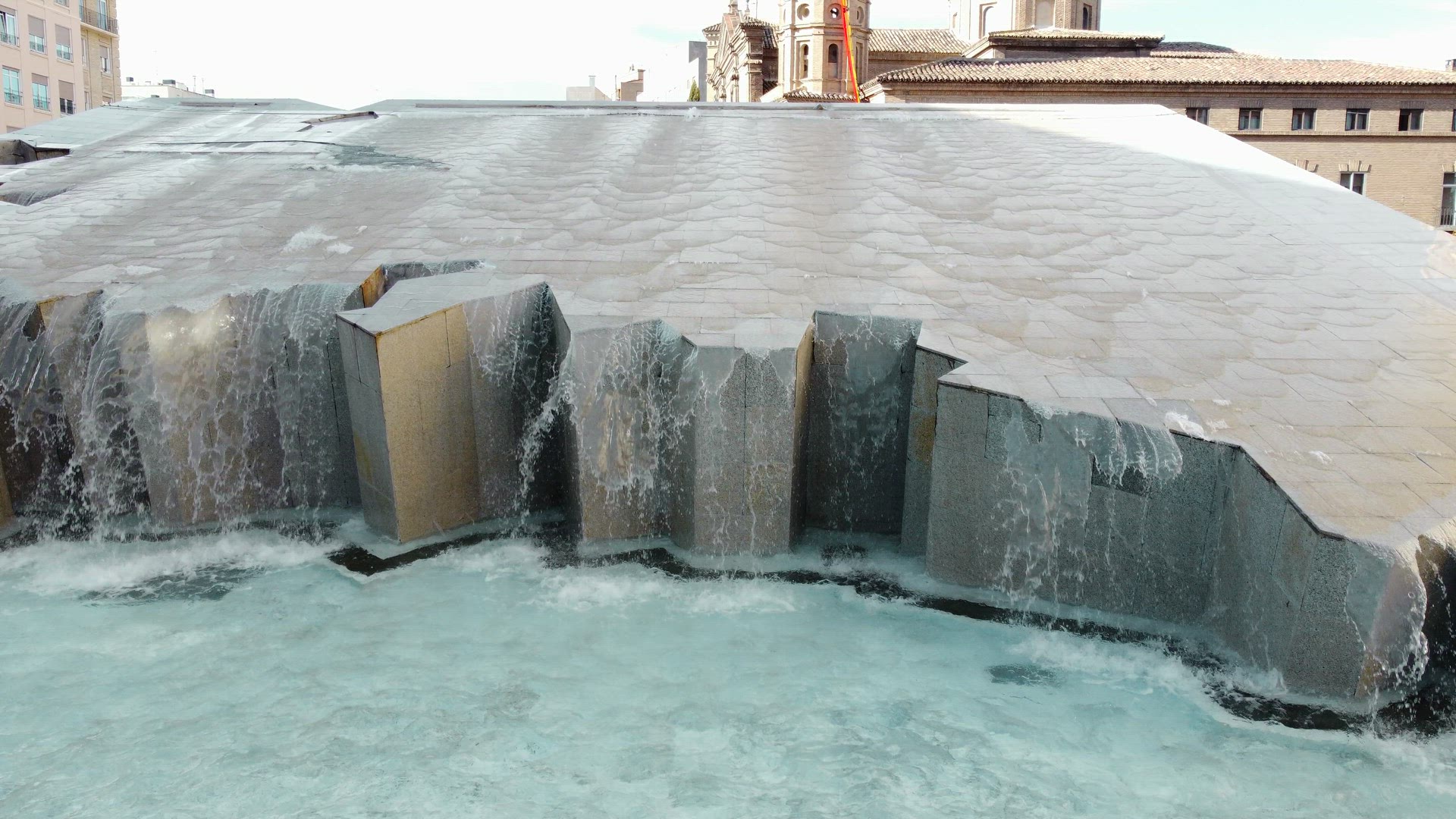 City fountain with geometric design