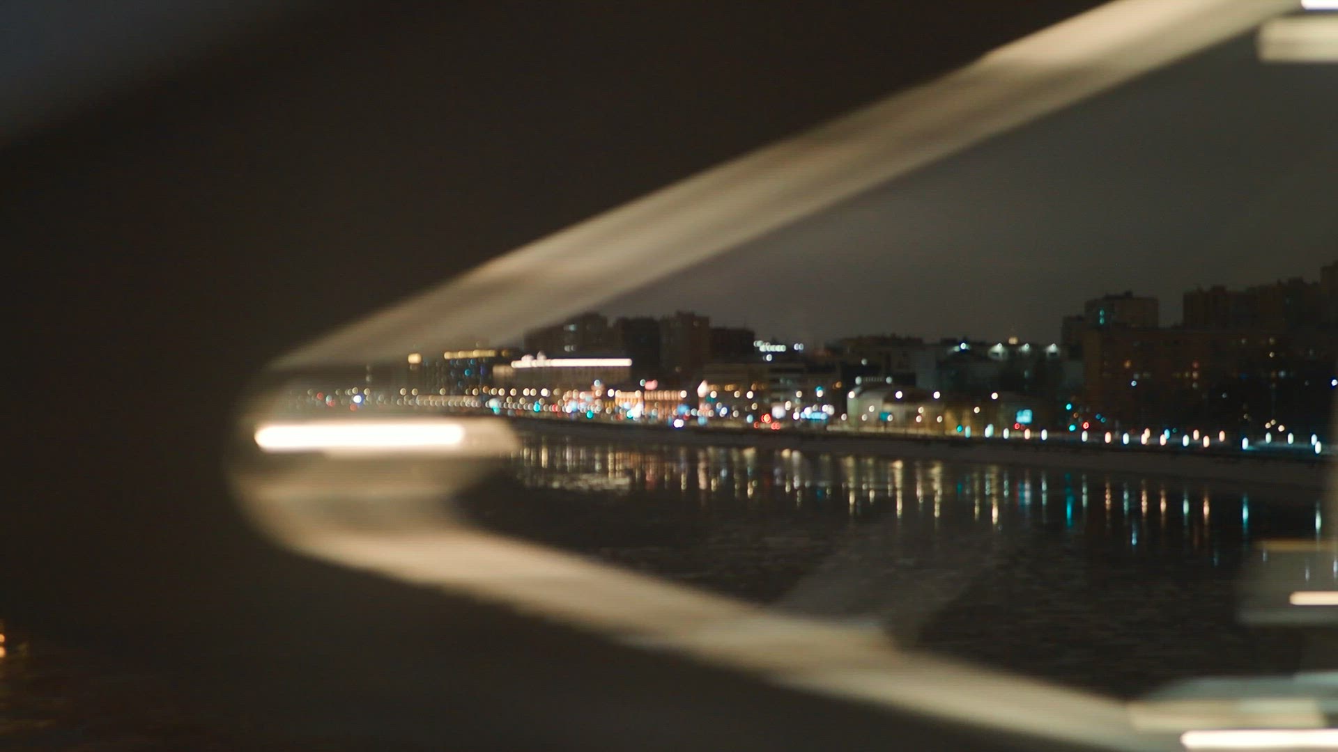 Traveling across Moscow by train at winter night