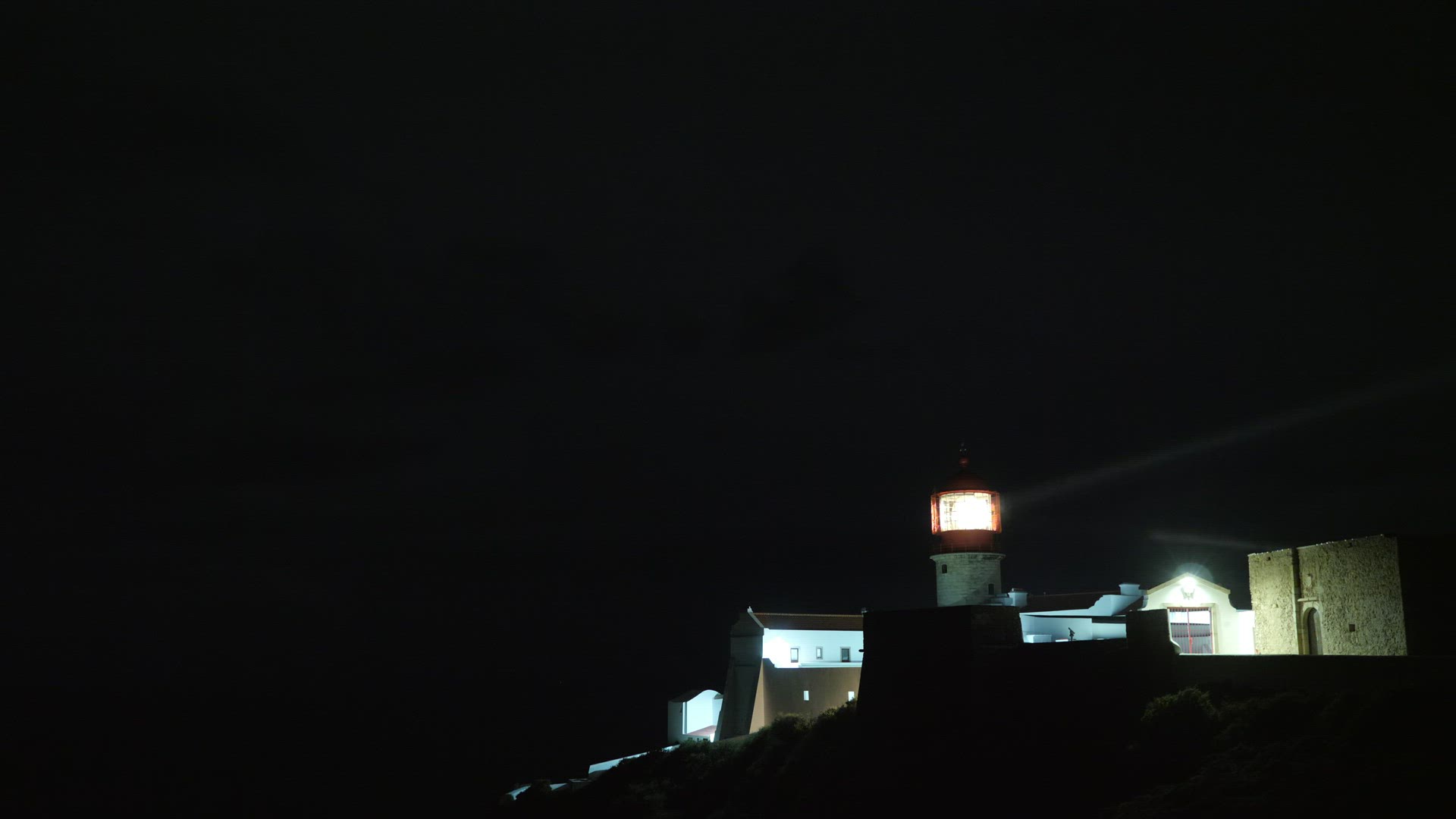 Night light of Cape St. Vincent Lighthouse in Portugal