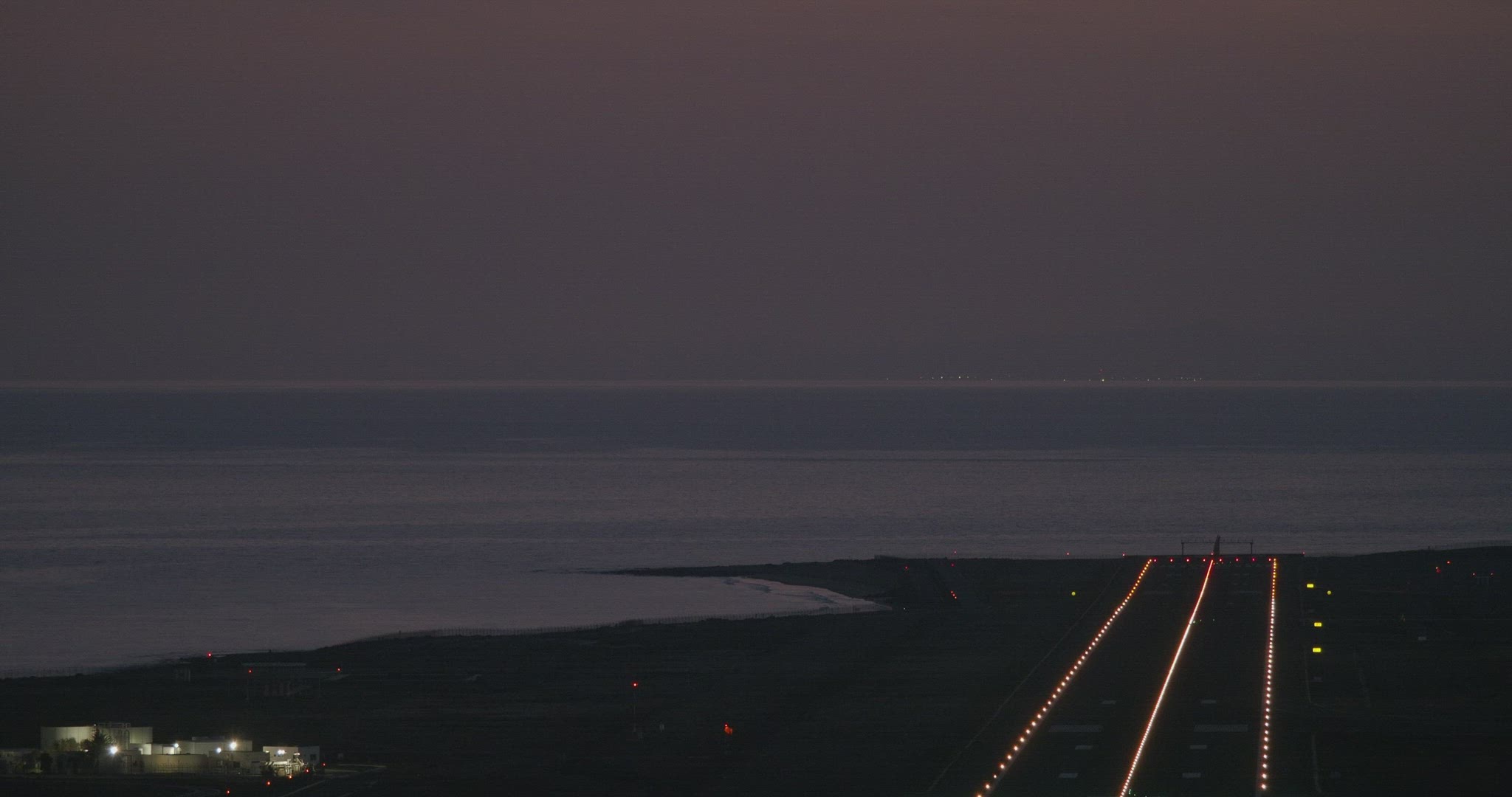Airplane landing at night