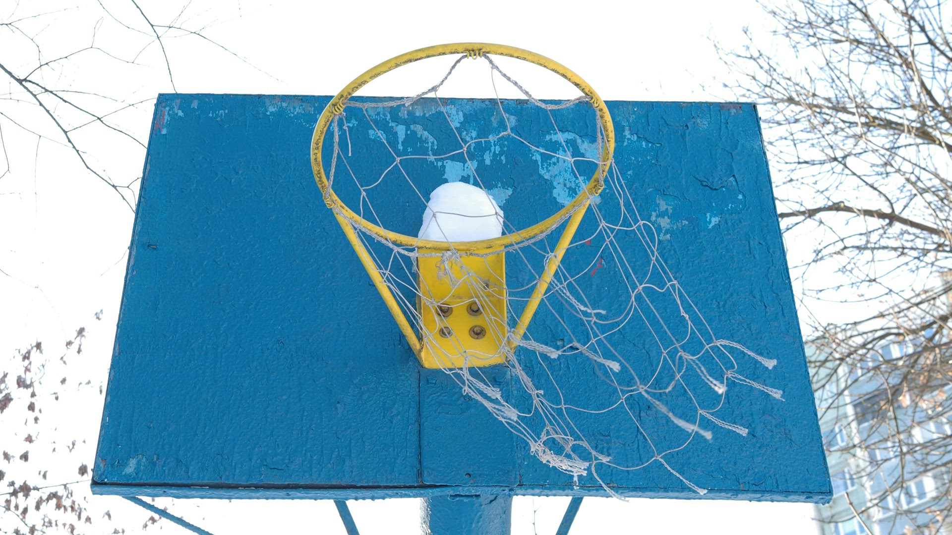 Basketball net in winter