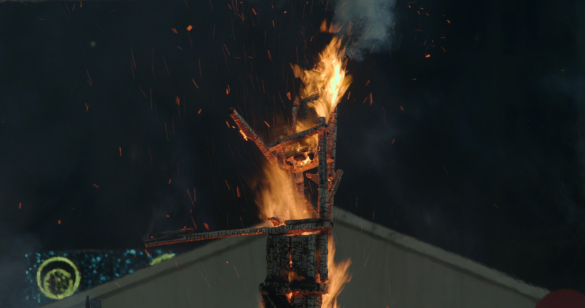Burning Fallas installation during the festival in Spain