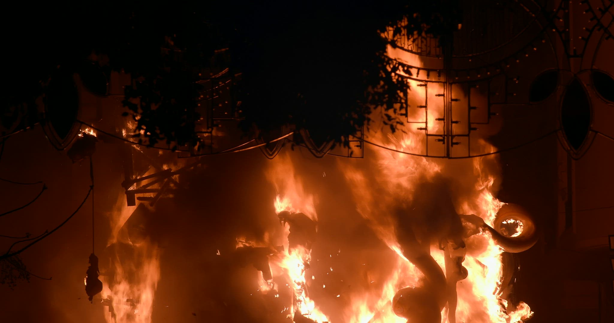 Ninot in fire at Fallas festival in Spain