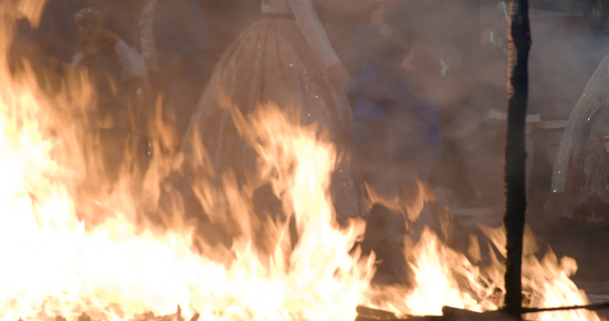 Fallas celebration with bonfires and national costumes, Spain