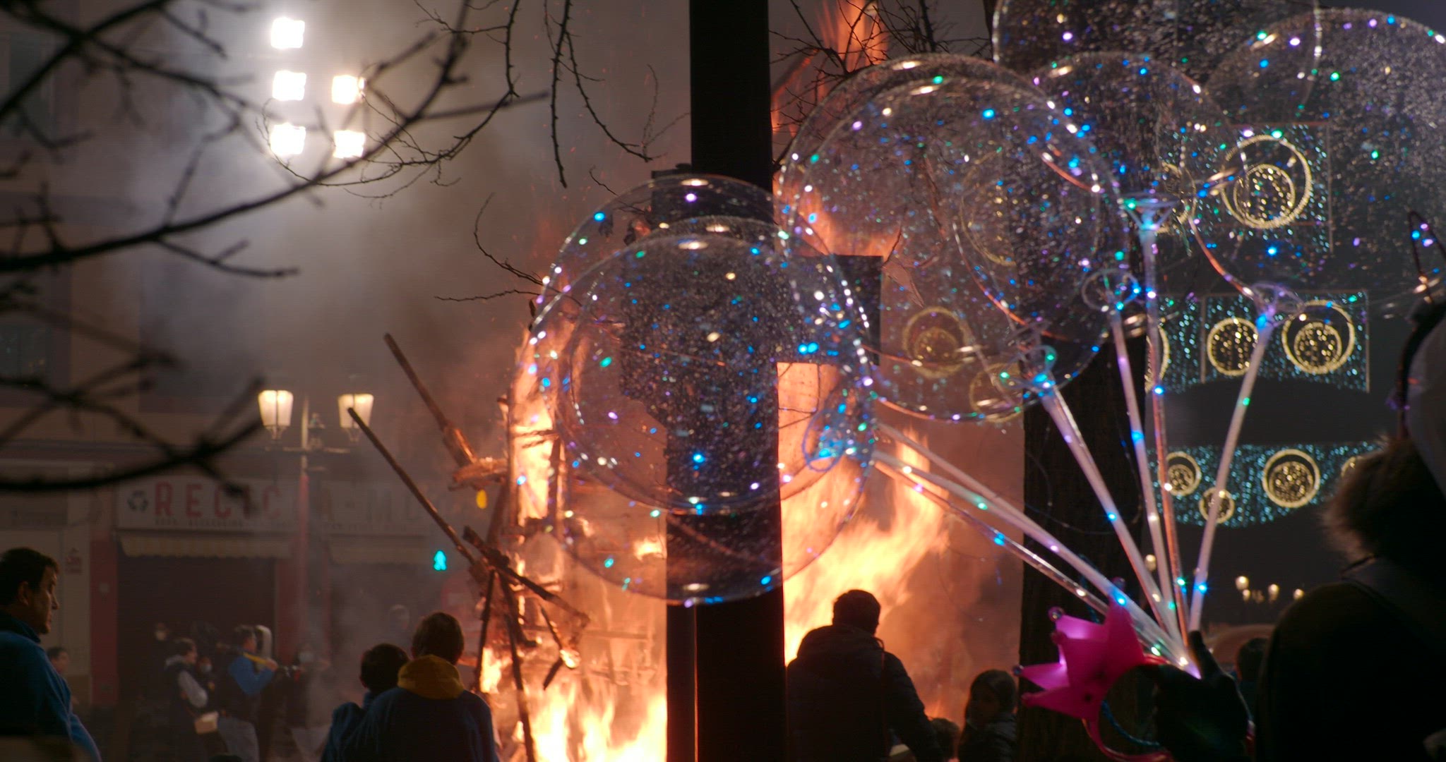 Traditional Fallas celebration with burning ninots in Spain