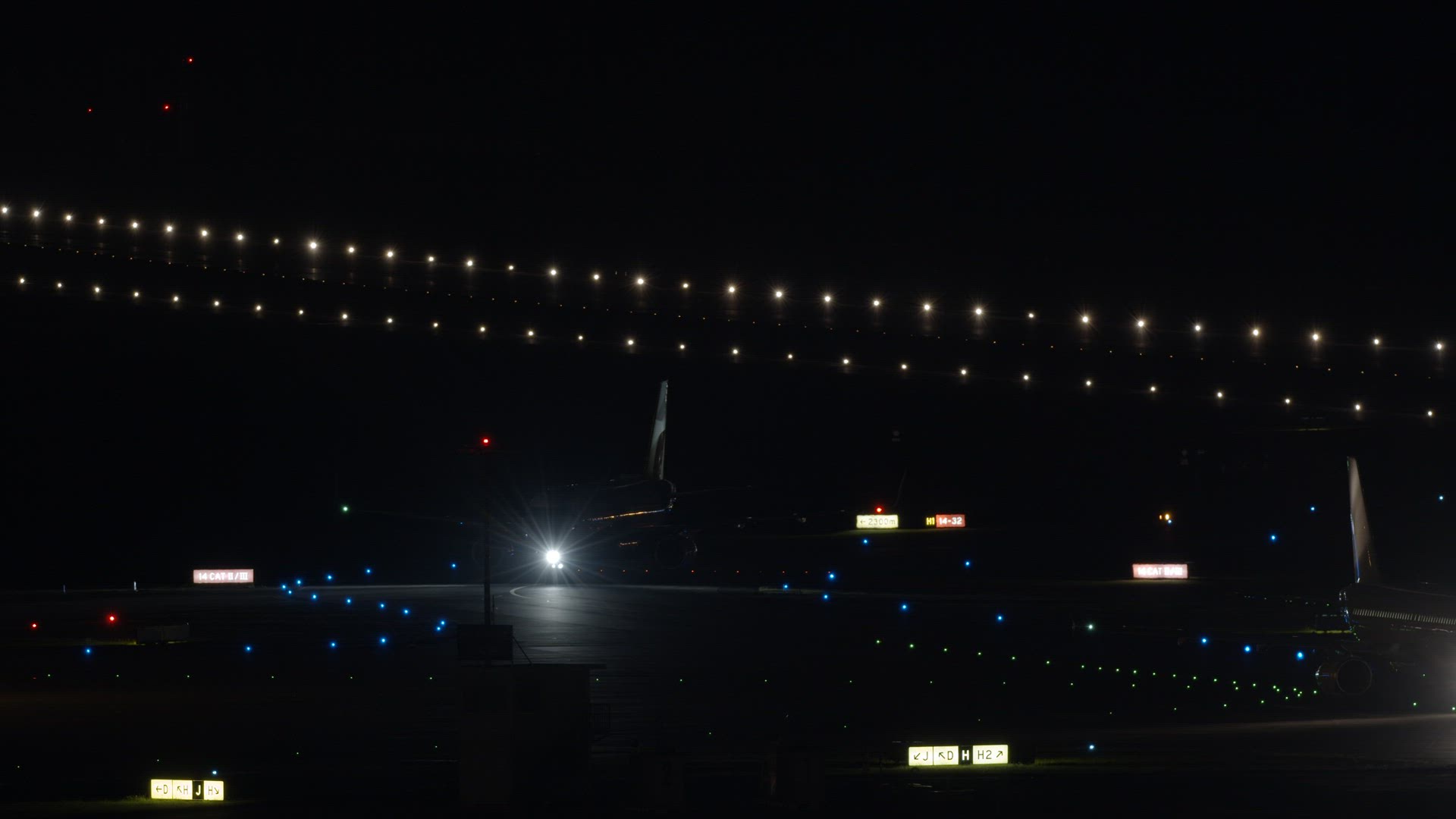 Passenger planes preparing for takeoff