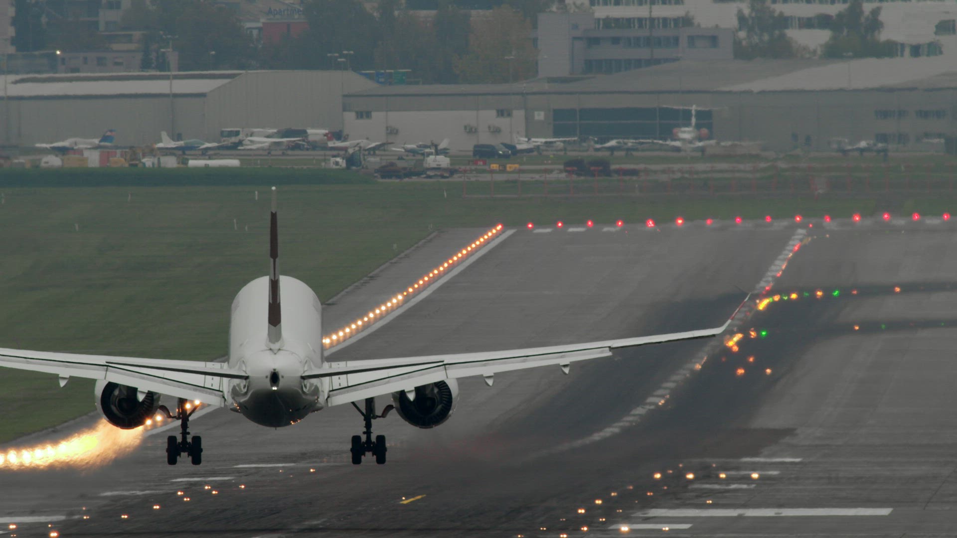 Super slow motion - passenger plane coming in for landing