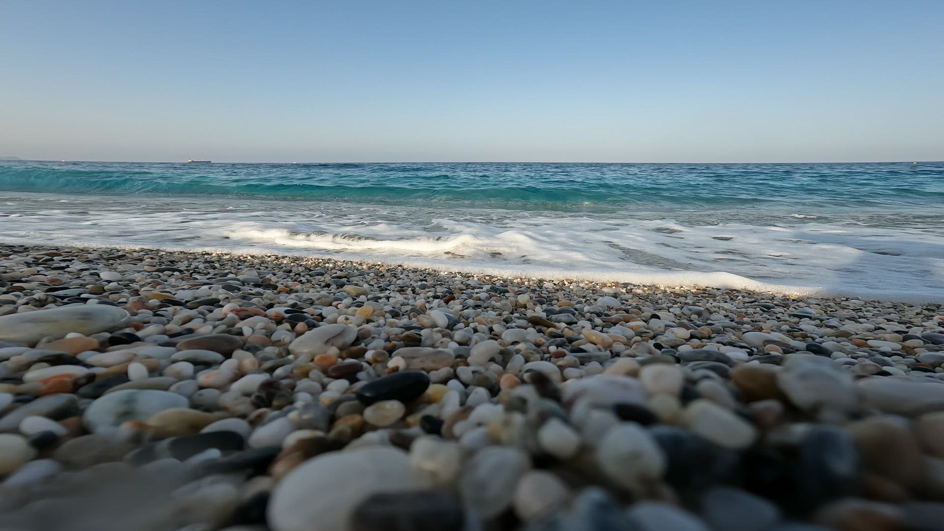 Pebble sea shore low angle shot