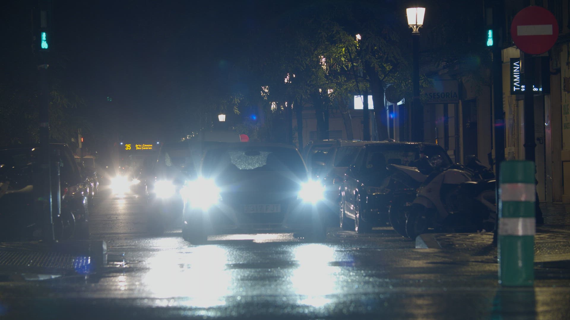 Night traffic in Valencia, Spain