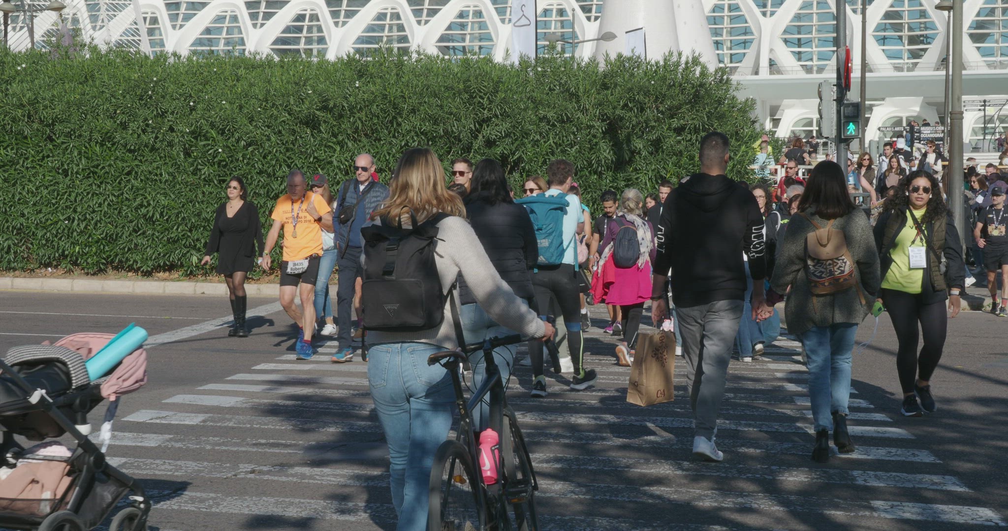 Busy Valencia crosswalk scene