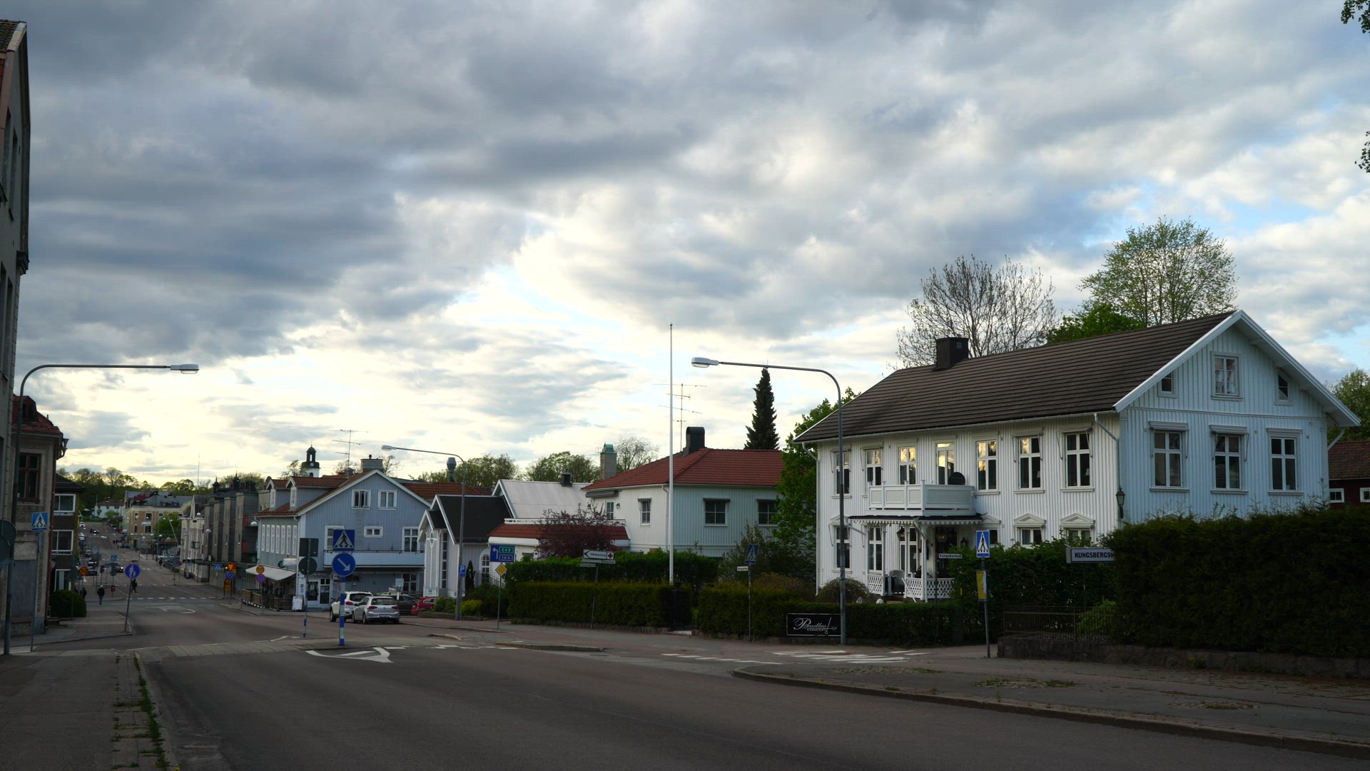 view over main street in small swedish town Åmål