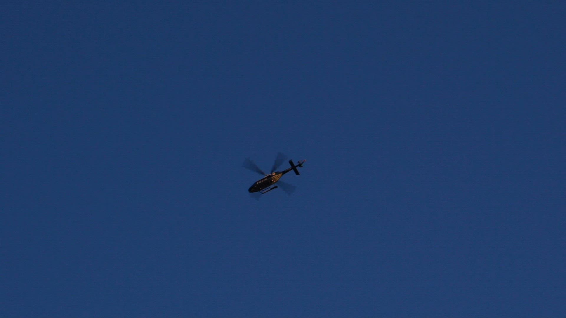 police helicopter hovering - slow motion shot