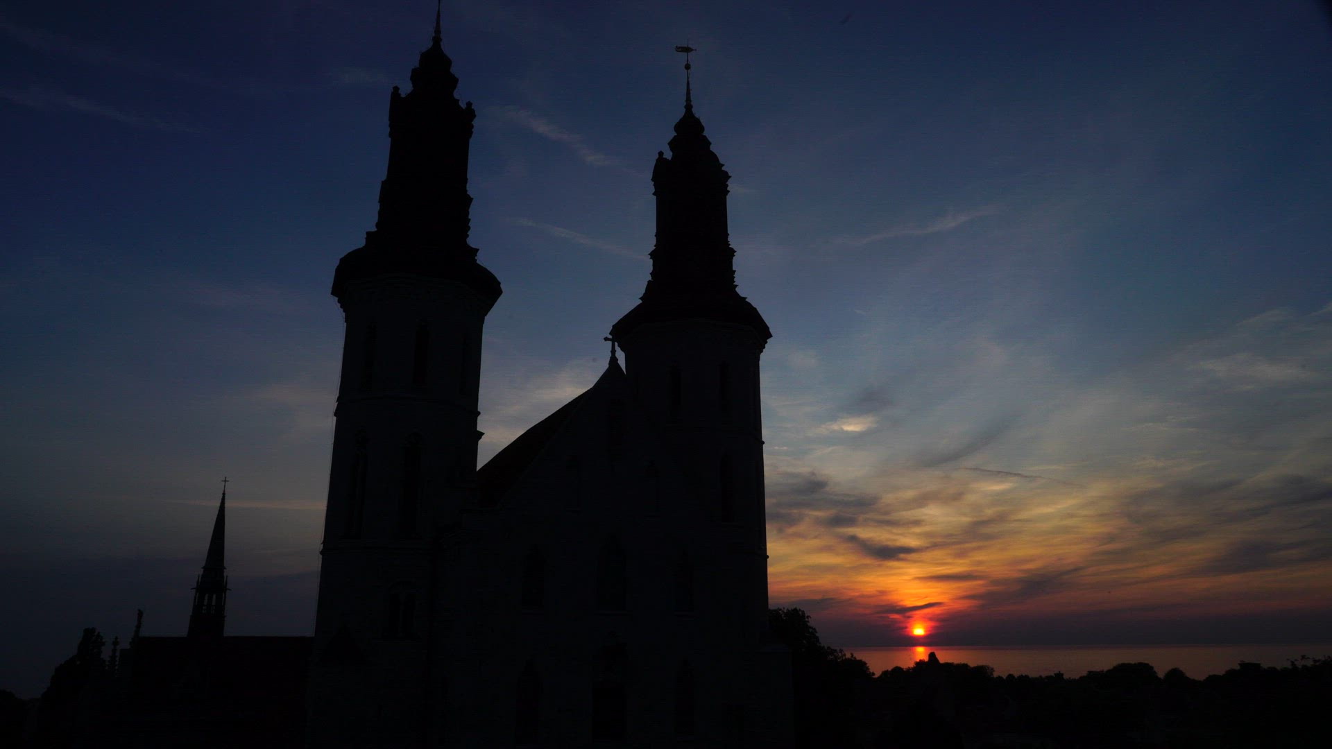 Visby - church towers - silhouette - sunset