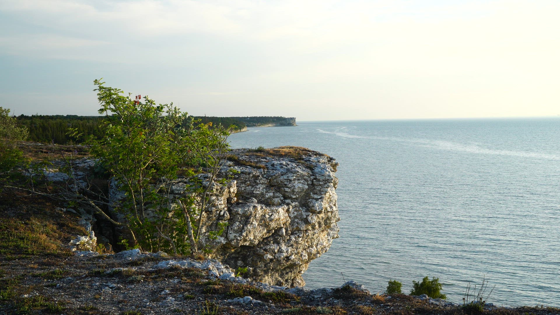 view over cliffs and sparse landscape on Gotland - steep