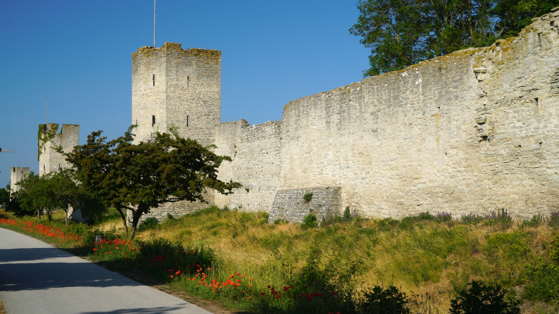 Visby City Wall - cyclist passing