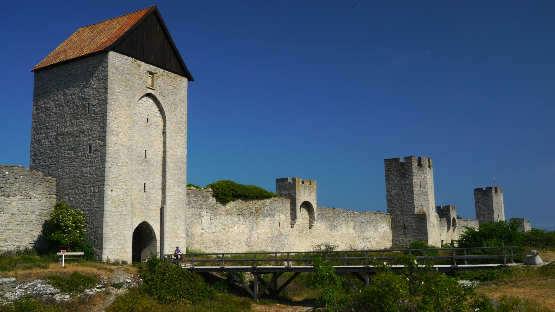 Visby city wall - cycling over old bridge