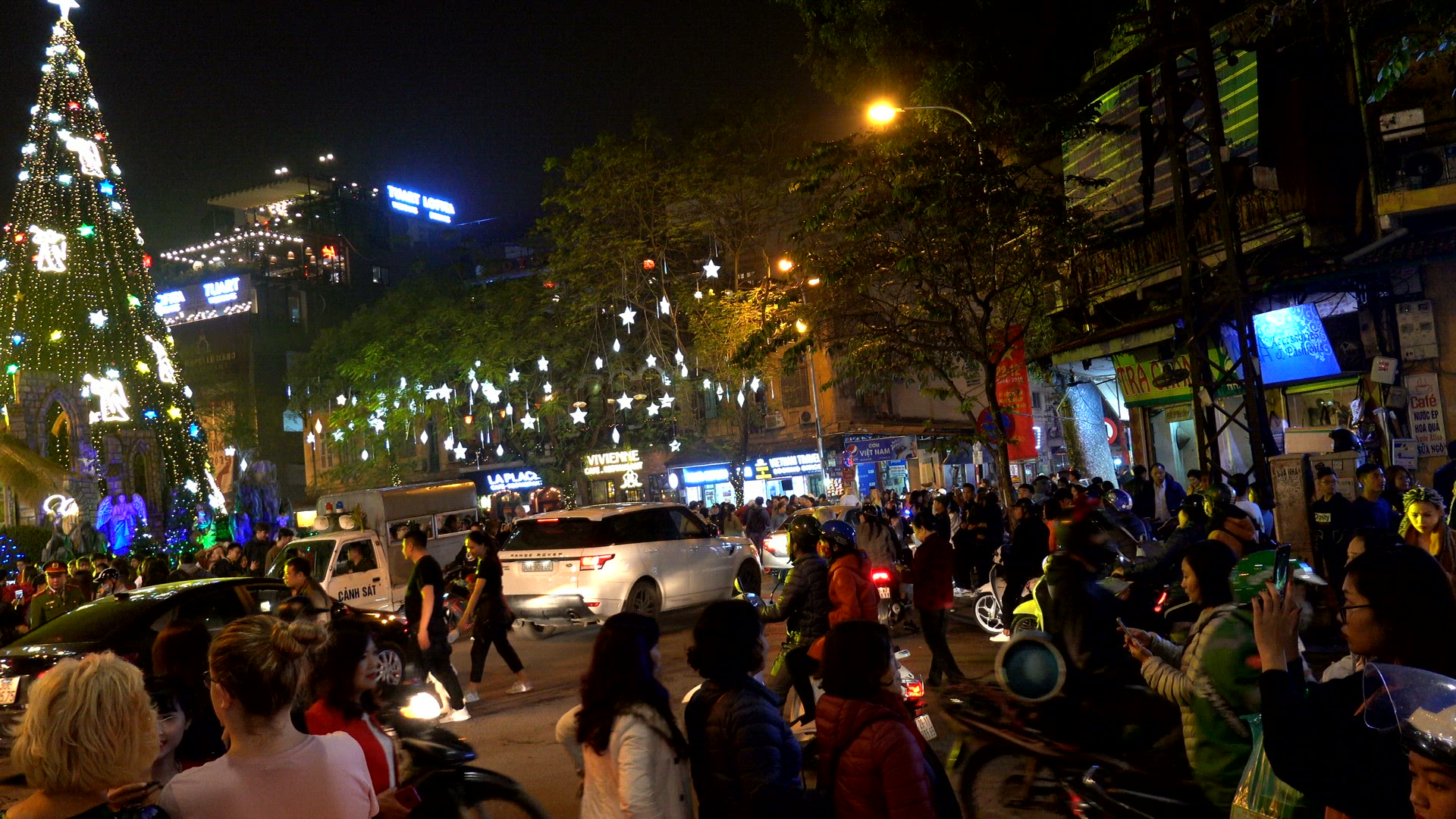 Crowded streets on Christmas Even in Vietnam